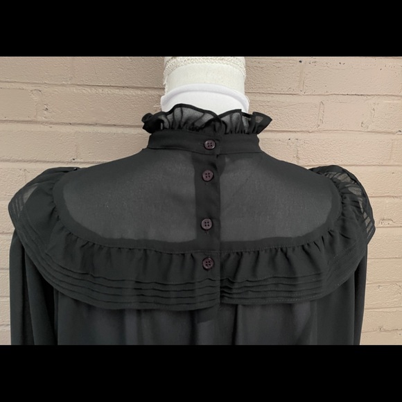 Vintage black ruffle collar shear blouse XL - Picture 9 of 12